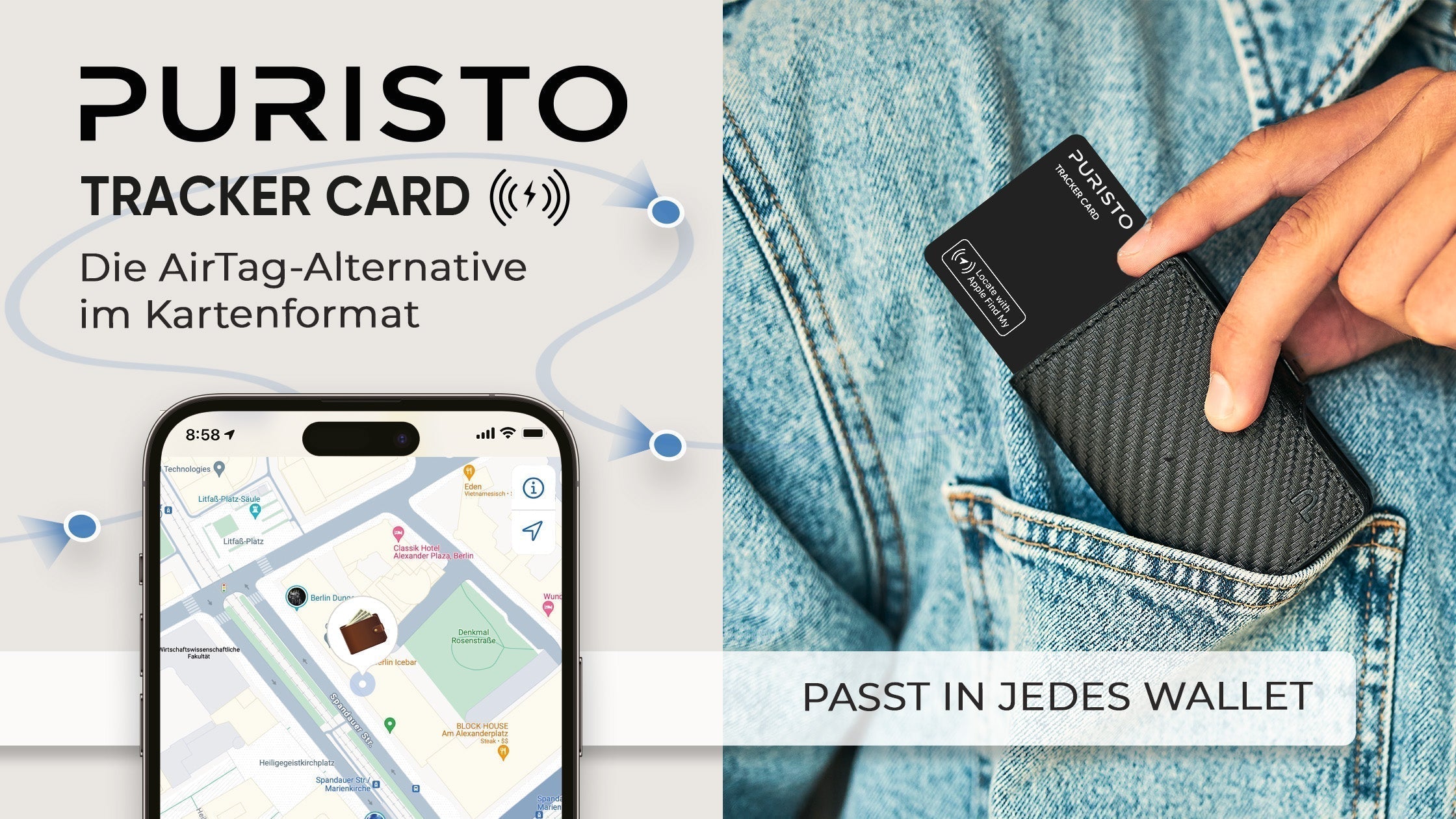 Puristo Tracker Karte – Die AirTag Alternative im Kartenformat